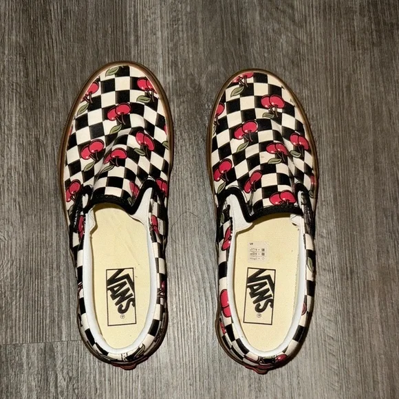 Vans | Shoes | Vans Checkered Cherry Slipon Sneakers Black  display picture 2
